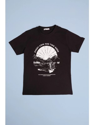 FullaModa %100 Pamuk Baskılı Erkek Çocuk Oversize Tişört