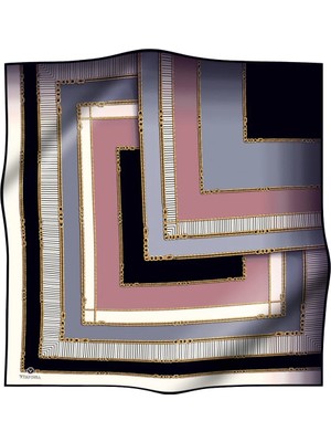 Vissona % 57 Ipek % 43 Viskon Twill Ipek Zincir Detaylı Geometrik Desenli Gri - Pudra Renkli 90X90 Eşarp Dikim Şekli : El Dikişi