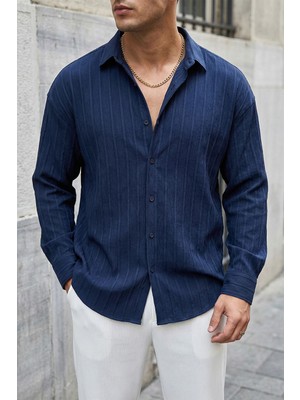 Livio Ferri Maze Premium Oversize Erkek Gömlek Dokulu Çizgili