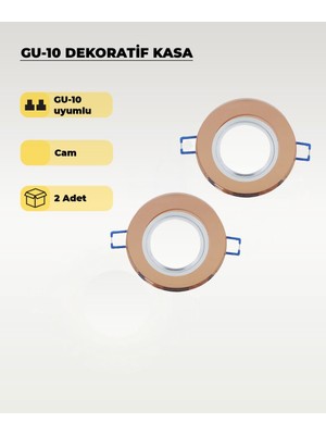 AC Aydınlatma Rose Gold GU10 Uyumlu Cam Spot Kasa (2 Adet) – Dekoratif Gömme Tavan Uyumlu