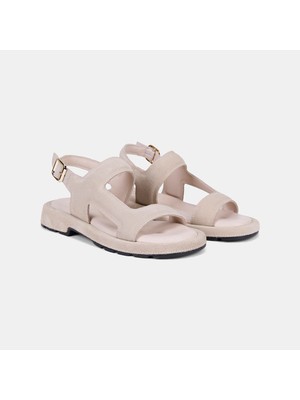 Desa Kadın Bej Ayarlanabilir Bilek Tokalı Süet Sandalet