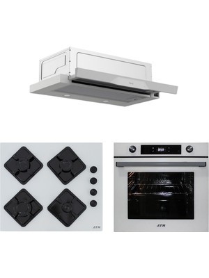Afm Tech ve Ferre Markalı /mirao Beyaz Ankastre Set ( D037 Sürgülü Aspiratör + FM7701 + FM-BD2201 )