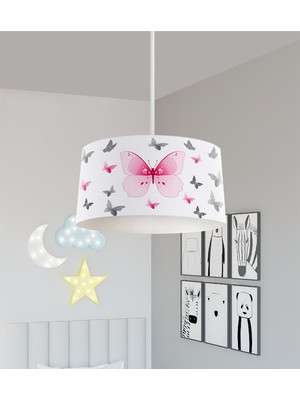 PremiumPort Pembe Kelebek Desenli Bebek ve Çocuk Odası Avizesi, Şık ve Zarif Tasarım