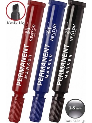 Artlantis 3 Renk Permanent Markör Kalem Kesik Uç 3 Adet Sentör Kalıcı Marker Kalem Tüm Koli Karton Çuval Cam Plastik Yüzeylerde