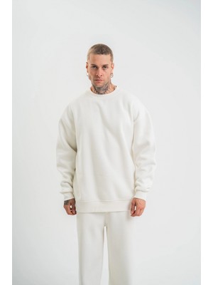 Pileli Store Uzun Kol Bisiklet Yaka Basic Sweatshirt - Beyaz -
