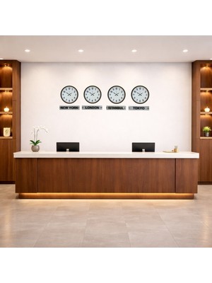 MidasTech Kahverengi Naturel 4’lü 36 cm Tabelalı Dünya Saatleri