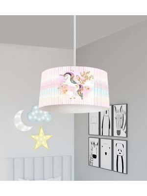 PremiumPort Yıldızlı Unicorn Desenli Bebek ve Çocuk Odası Avizesi