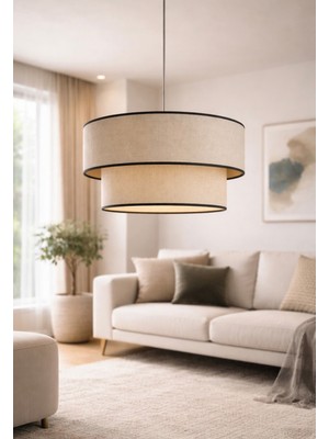 PremiumPort Iki Katlı Kumaş Başlıklı Modern Pasta Avize Yatak ve Çocuk Odası Aydınlatması