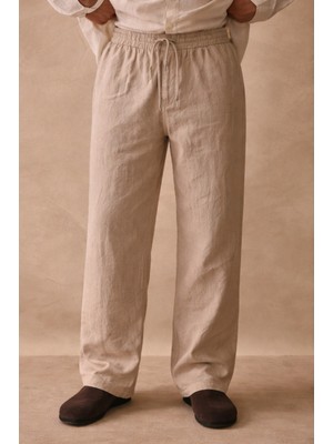 Tarz Cool Erkek Renk Keten Pantolon Lastikli Bel Rahat (Regular) Kalıp Günlük Şık