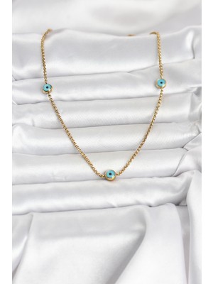 316L Çelik Gold Renk Nazarlı Model Kadın Kolye - Lisinya