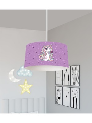 PremiumPort Mor Unicorn Desenli Bebek ve Çocuk Odası Avizesi