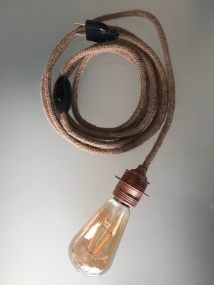 PremiumPort Doğal Jüt Halat Sarkıt Avize, Bakır Rengi, 3m, Ampul Dahil Değil