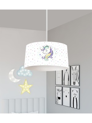 PremiumPort Renkli Unicorn Desenli Bebek ve Çocuk Odası Beyaz Avize