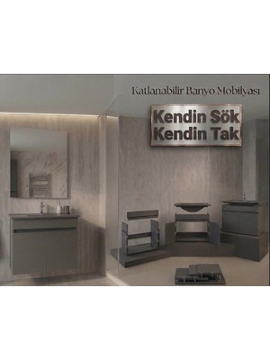 Creavit Flexio 65 cm Katlanabilir Banyo Dolabı Antrasit Set