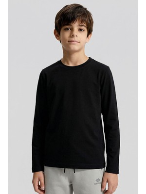Siyah O Yaka Standart Fit Basic Uzun Kollu Unisex Çocuk T-Shirt - 11329