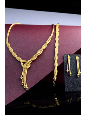 INNUENDO JEWELRY 925 Ayar Gümüş Burgu Tasarım Düğüm Detaylı Altın Kaplama Set