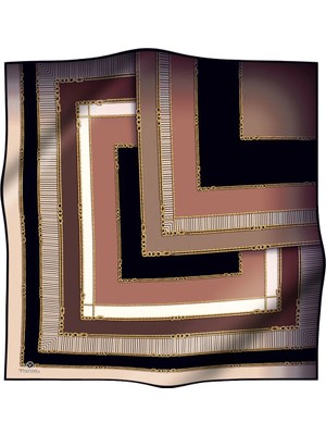 Vissona % 57 Ipek % 43 Viskon Twill Ipek Zincir Detaylı Geometrik Desenli Bej - Vizon Renkli 90X90 Eşarp Dikim Şekli : El Dikişi