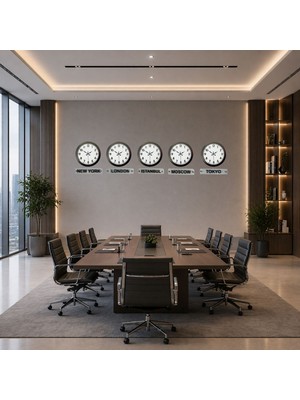 MidasTech Prime Black 5’li 36 cm Metal Tabelalı Dünya Saatleri Seti