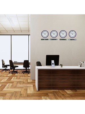 MidasTech Mor Prestij 4’lü 36 cm Tabelalı Dünya Saatleri