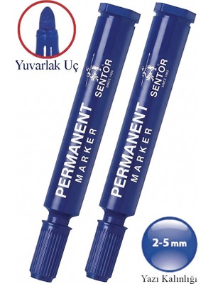 Artlantis Mavi Permanent Markör Kalem Yuvarlak Uç 2 Adet Sentör Kalıcı Marker Kalem Tüm Koli Karton Çuval Cam Plastik Yüzeylerde