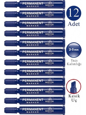 Artlantis Mavi Permanent Markör Kalem Kesik Uç 12 Adet Sentör Kalıcı Marker Kalem Tüm Koli Karton Çuval Cam Plastik Yüzeylerde