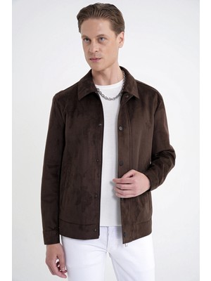Efor Erkek Comfort Fit Yan Cepli Süet Görünümlü Kahverengi Mont MT 180
