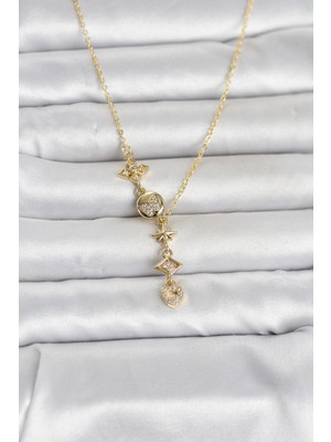 316L Çelik Gold Renk Zirkon Taşlı Y Kadın Kolye - TJ-BKO11053 Midastech