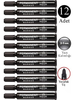 Artlantis Siyah Permanent Markör Kalem Yuvarlak Uç 12 Adet Sentör Kalıcı Marker Kalem Tüm Koli Karton Çuval Cam Plastik Yüzeylerde