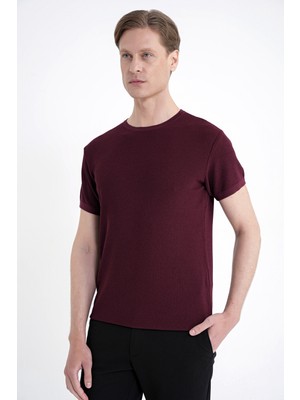 Efor Erkek Comfort Fit Rayon Karışımlı Bisiklet Yaka Bordo Tişört TS 925