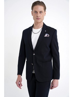 Efor Erkek Comfort Fit Çift Yırtmaç Torba Cep Metal Düğmeli Lacivert Blazer Ceket C 734