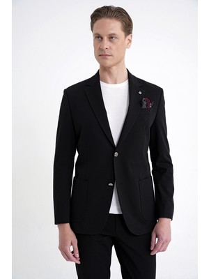 Efor Erkek Comfort Fit Çift Yırtmaç Torba Cep Metal Düğmeli Siyah Blazer Ceket C 734