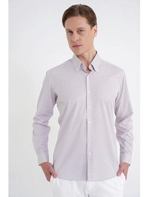 Efor Erkek Slim Fit Yaka Düğmeli Baskılı Pamuklulu Beyaz Gömlek G 1605