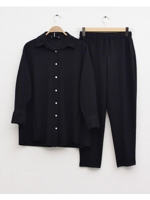 Moda Morfo Fitilli Gömlekli Takım -Siyah