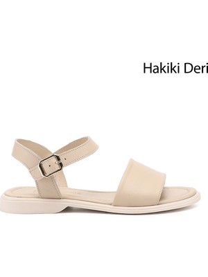 Gönderi(r) Kadın Bej Antik  Bilek Bağlı Hakiki Deri Sandalet