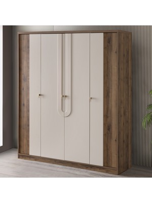 Setay Gardırop, Megan 4 Kapaklı Dolap - Vizon/ceviz