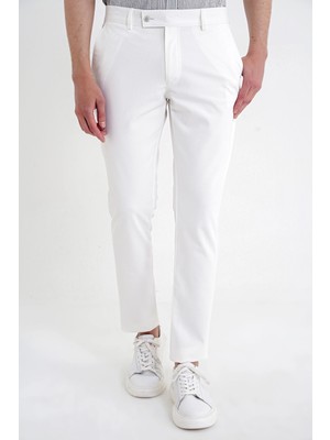 Efor Erkek Comfort Fit Yan Cep Pamuklu Dokulu Ekru / Kırık Beyaz Pantolon P 1219