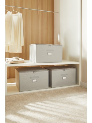 Ocean Home Textile 3'lü Gri Balıksırtı Destekli Kutu Hurç Set 48 x 40 x 30 cm