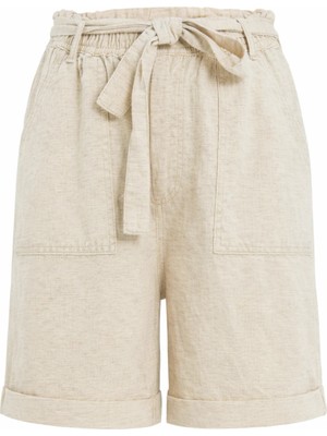 Mixray 45611 Kadın Kalın Kemerli Keten Şort Naturel