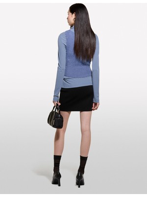 Sisley Kdn_viskoz Karışımlı Dar Kesim Derin V Yaka Askılı Üst Kadın Demir Mavisi Bluz - 324A19VBMH00E