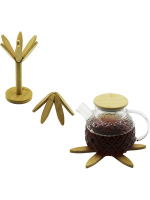 Kont Standlı Ağaç Model 2pcs Ahşap Bambu Katlanır Nihale 6-Yapraklı Çiçek Modeli= Çap: 20CM (5067)