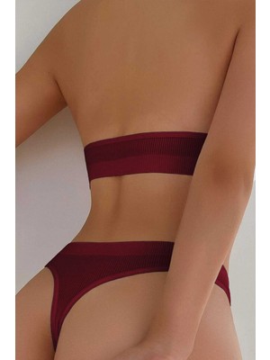 Kadın Bordo Seamless Tanga Sütyen Takım