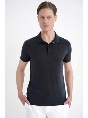 Efor Erkek Slim Fit Modal Kumaş Siyah Çıtçıtlı Polo Yaka Tişört Ts 923