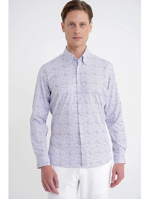 Efor Erkek Slim Fit Pamuklulu Baskılı Desen Yaka Düğmeli Gri Gömlek G 1603