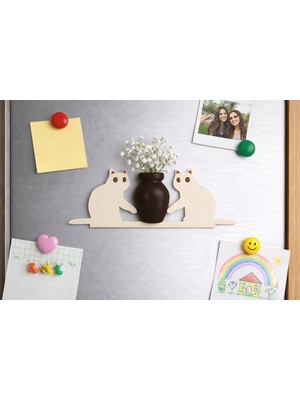 Dailyboo Creates Kedi Bıyığı Toplayıcı Magnet-Vazolu Buzdolabı Süs-2 Kedili Bıyık Biriktirme Magnet