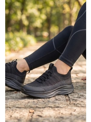 In Step Air-Mesh Esnek Örgü Günlük Kadın Spor Ayakkabı - Siyah