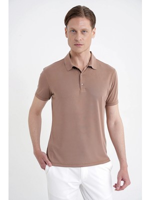 Efor Erkek Slim Fit Modal Kumaş Vizon Çıtçıtlı Polo Yaka Tişört Ts 923