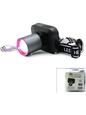 Kont Şarjlı 50W Kafa Lambası Fener 1 LED USB - Type-C Dijital Kademe Işık Ayarı - Flaşör (5067)