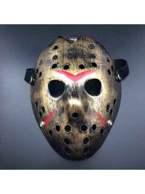 Kont Bakır Renk Kırmızı Çizgili Tam Yüz Hokey Jason Maskesi Hannibal Maskesi (5067)