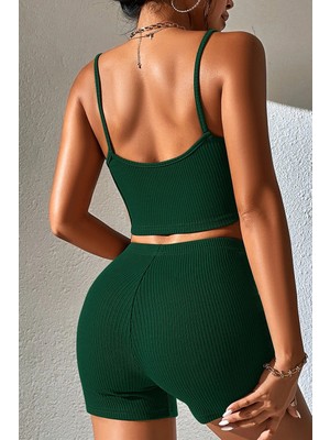 Kadın Yeşil Şortlu Kaşkorse Gecelik Takım