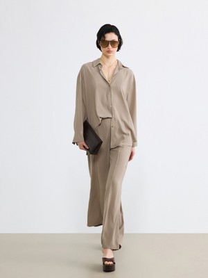 Soulife Beli Lastikli Geniş Paça Kadın Pileli Pantolon